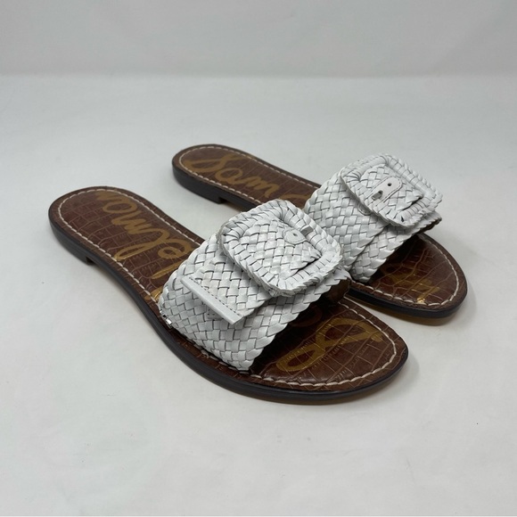 Nib Sam Edelman Gabriela Bright White Woven Nappa Leather Slide Sandal - Picture 7 of 12